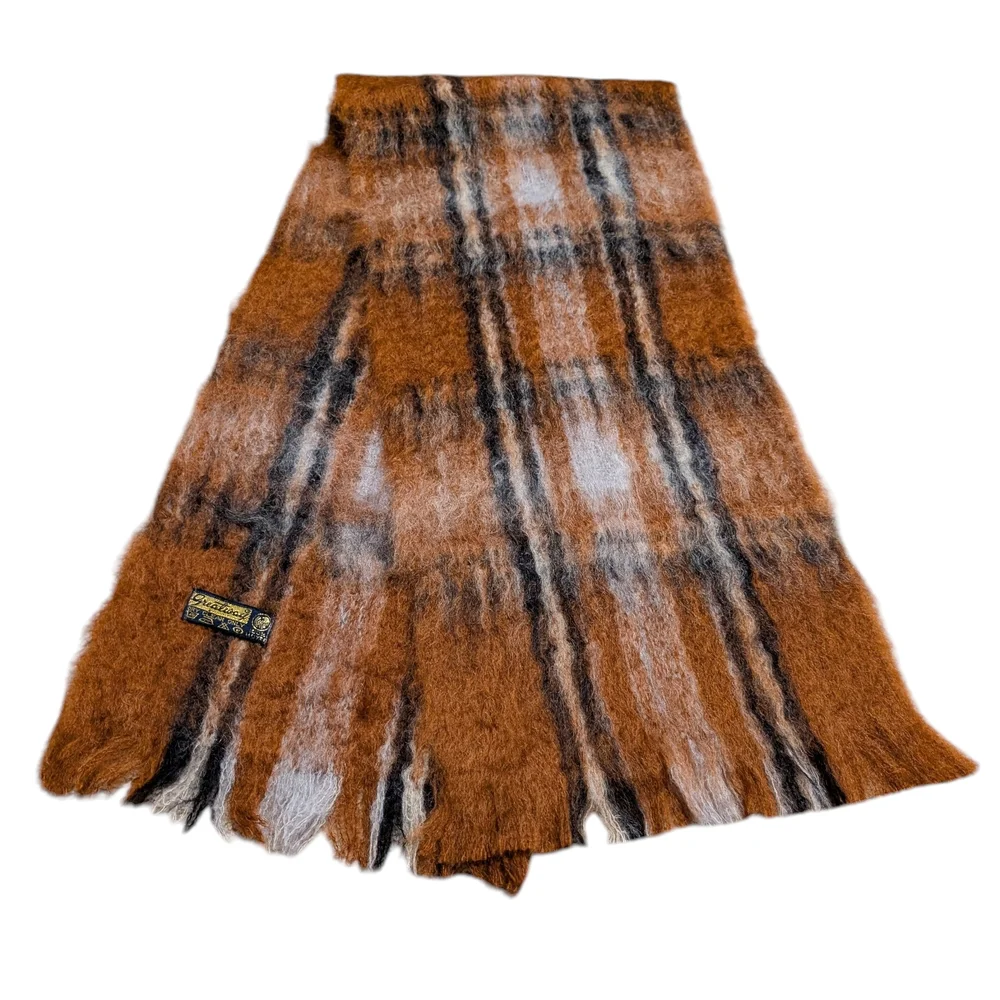 Mohair Plaid Brown Black and White Scarf